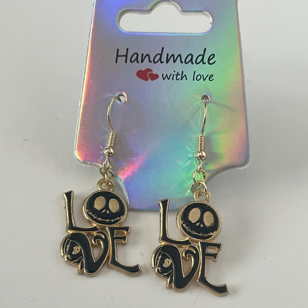 Jack & Sally Spell LOVE! Nightmare Before Christmas Dangle Earrings